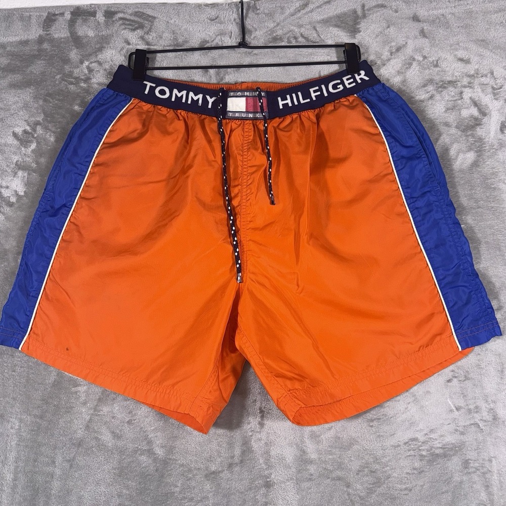 Tommy Hilfiger Swim Trunks Orange & Blue Board Shorts Size L Surfer Coastal
